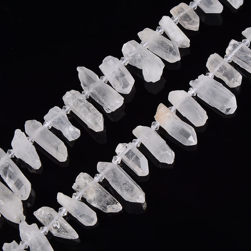 Clear Quartz Top Drilled Matte Stick Points Beads Size 20-45mm 15.5'' Strand