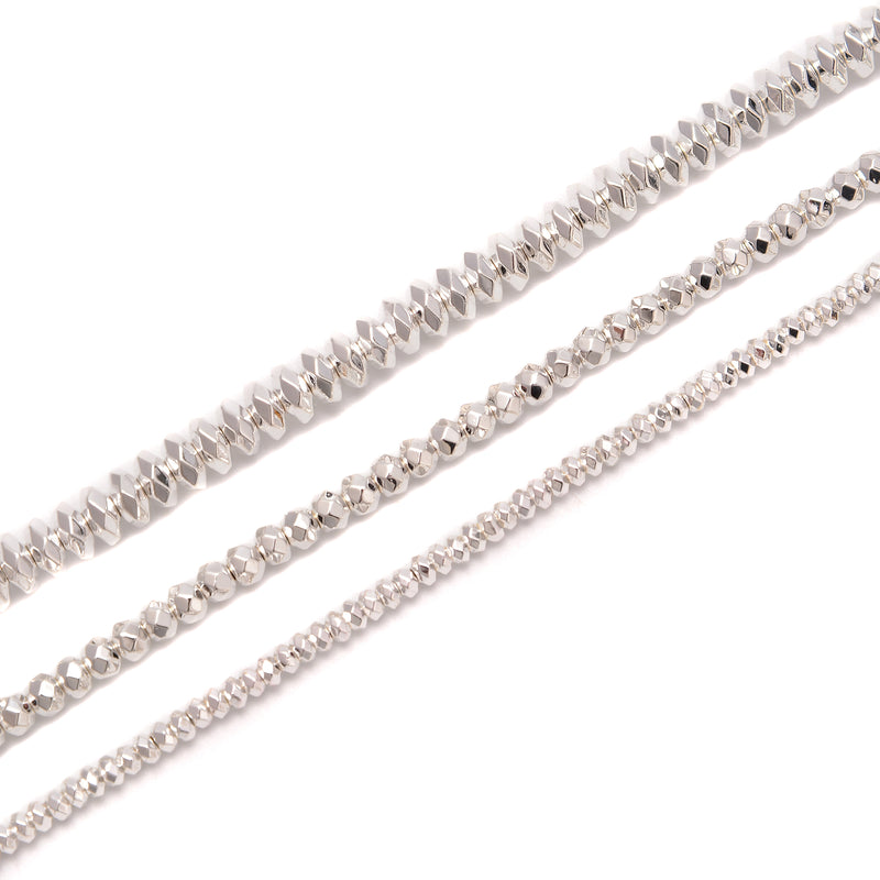 Titanium Bright Silver Hematite Faceted Rondelle Beads 3mm 4mm 6mm 8mm 15.5'' St