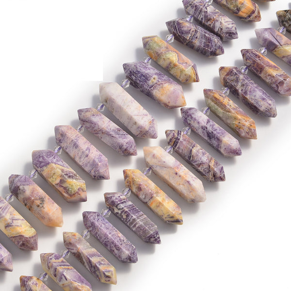 Chinese Charoite Graduated Top Drill Faceted Points Beads 35-42mm 15.5" Strand