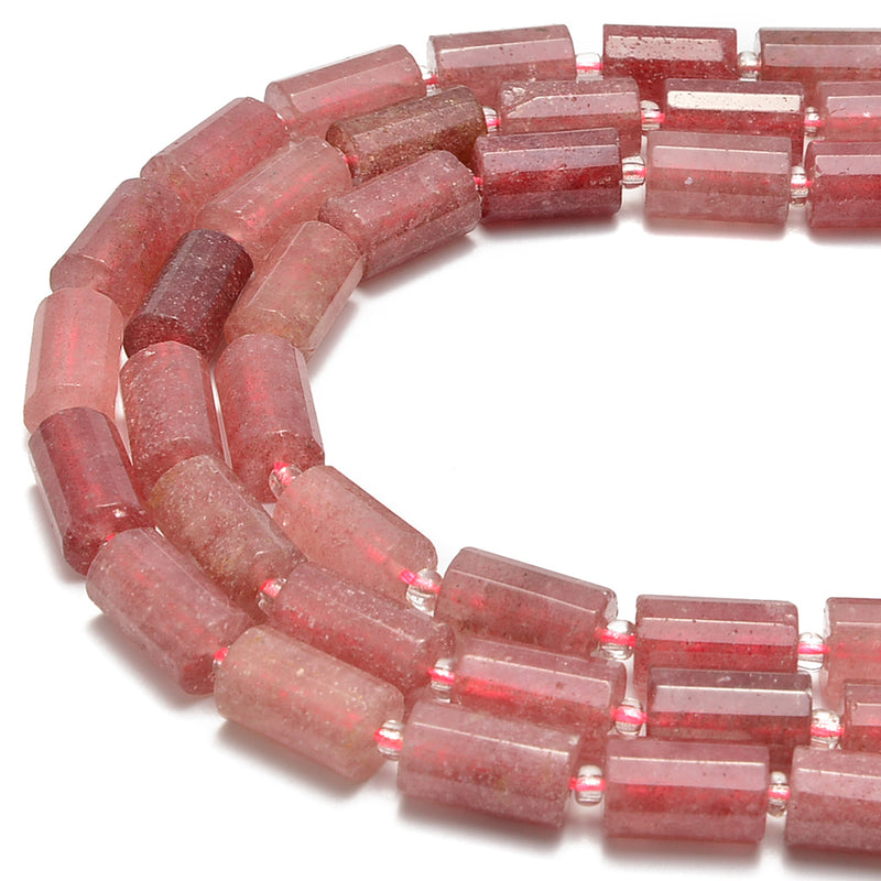 Strawberry Quartz Faceted Cylinder Beads Size 10x14mm 10x16mm 15.5'' Strand
