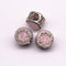 silver micro pave pink synthetic zircon flat wheel charm 