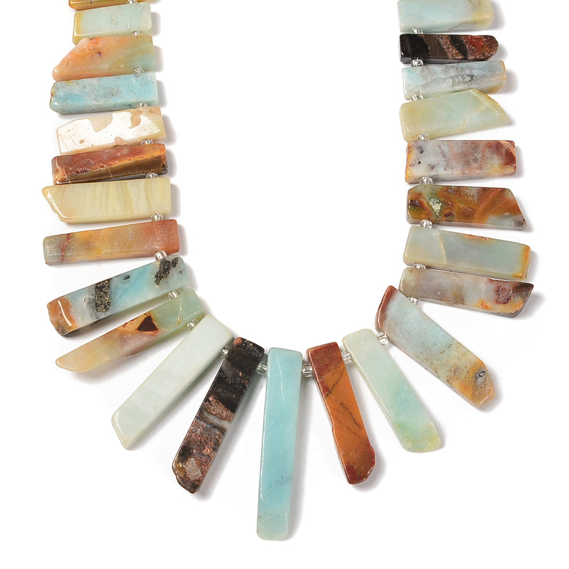 Multi Color Amazonite Graduated Slab Stick Point Beads Size 25-45mm 15.5''Strand