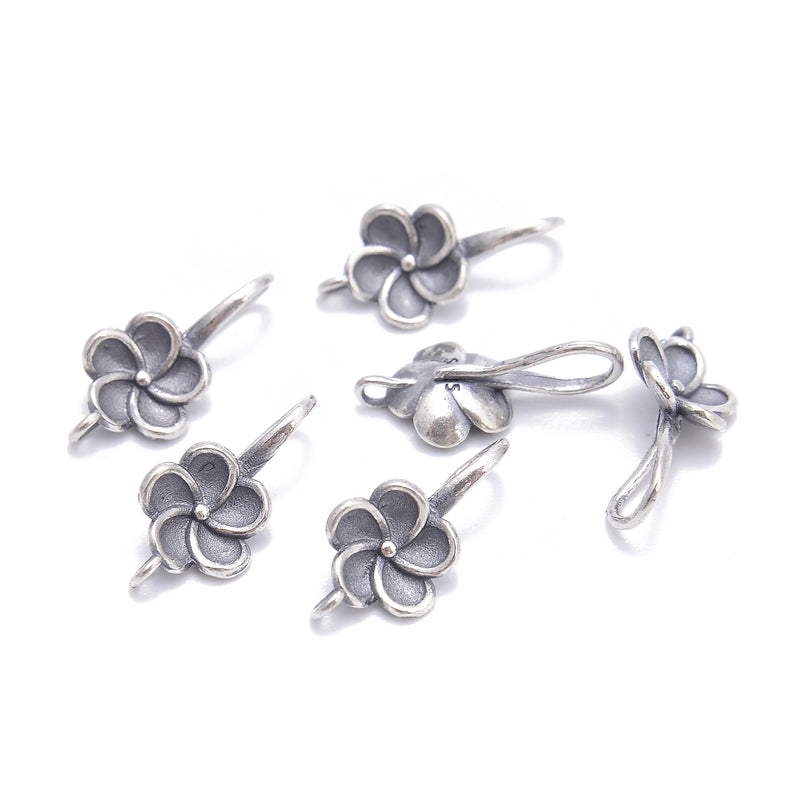 925 Sterling Silver Anti-Silver Flower Shape Earring Hook 9.5x19mm 4Pcs Per Bag
