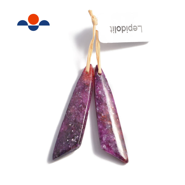 purple lepidolite pendant earrings leaf shape 