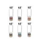 02 - Crystal Infused Healing Glass Water Bottle Gemstone Chips 9" Tall Labradorite, Jasper, Rose Quartz, Black Tourmaline, Turquoise