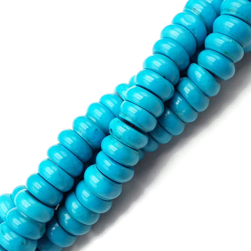 Bright Blue Magnesite Turquoise Smooth Rondelle Beads 4x10mm 15.5" Strand