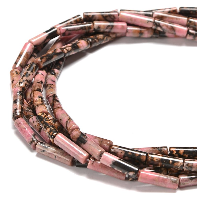 Natural Rhodonite Cylinder Tube Beads Size 4x13mm 15.5'' Strand