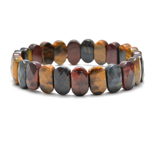 Multi-Color Tiger's Eye Faceted Oval Double Drilled Bracelet Size 8x14mm 7.5" Length