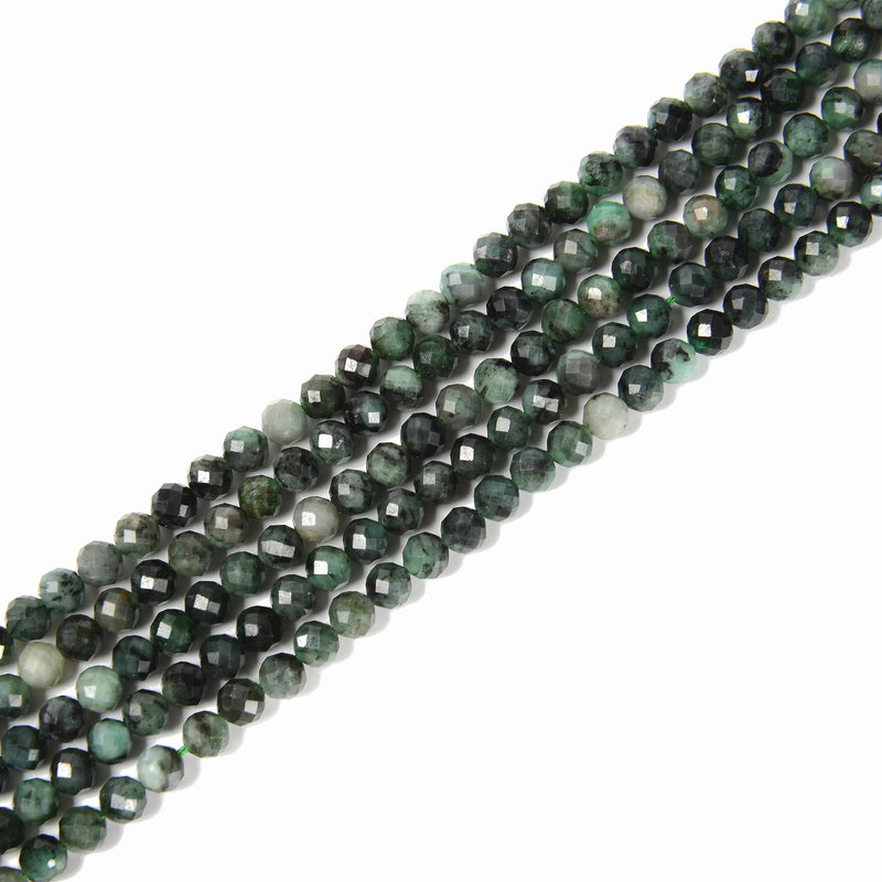Natural Emerald Faceted Round Beads Size 2mm 3mm 4mm 6mm 15.5" strand