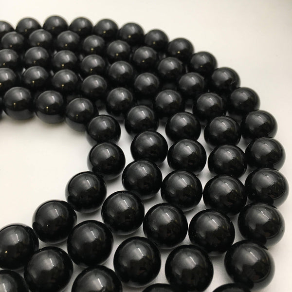 large hole black tourmaline smooth round beads