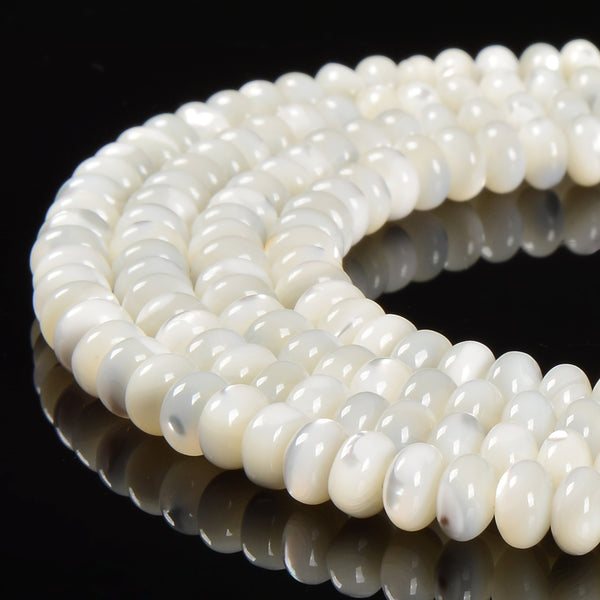 Iridescent White Mother of Pearl MOP Shell Rondelle Beads 3x5mm 4x6mm 15.5''Str