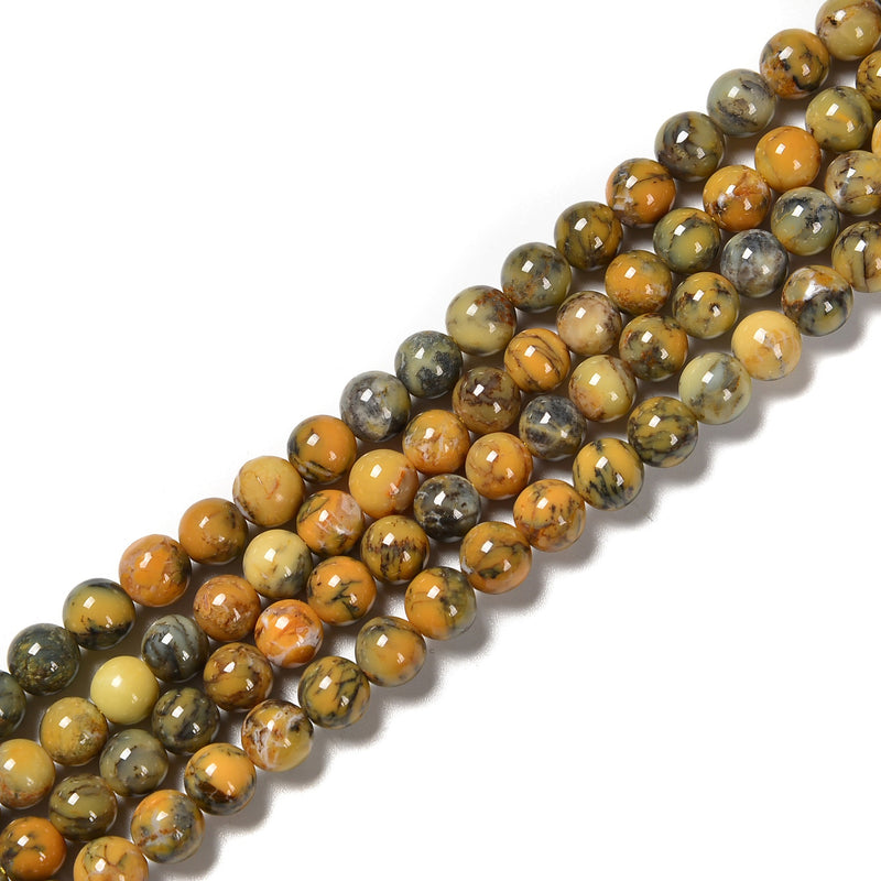 Yellow African Dendritic Opal Smooth Round Beads 5mm 6mm 8mm 10mm 12mm 15.5" Strand