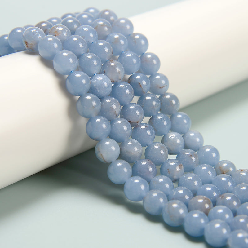 Natural Angelite Smooth Round Beads Size 8mm 15.5'' Strand