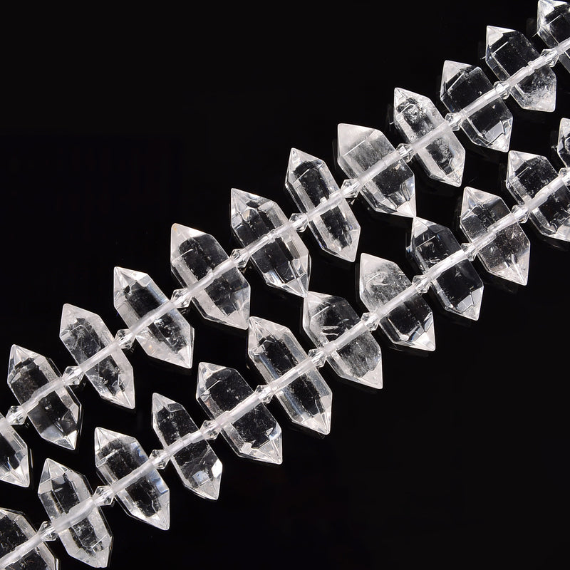 Clear Quartz Graduated Center Drill Faceted Points Beads 13-25mm 15.5'' Strand