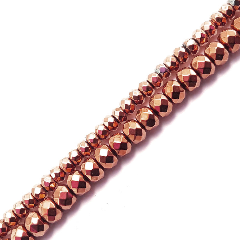 copper plated hematite faceted smooth rondelle beads 