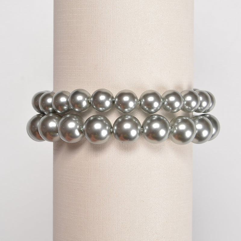 Blue Gray Shell Pearl Smooth Round Bracelet 8mm 10mm 7.5" Length