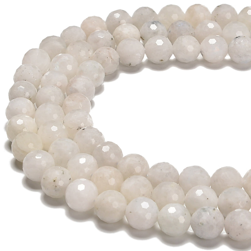 White Moonstone With Black Specks Hard Faceted Round Beads 4mm-12mm 15.5''Strand