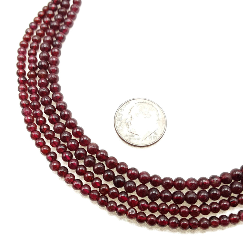 Natural Garnet Smooth Round Beads Size 3mm 3.5mm 15.5" Strand