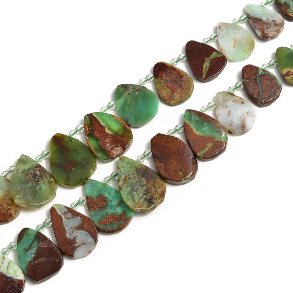 Chrysoprase Graduated Top Drilled Flat Teardrop Beads 22-32mm 15.5'' Strand