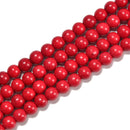 Coral Red Howlite Turquoise Smooth Round Beads Size 6mm 8mm 10mm 15.5'' Strand
