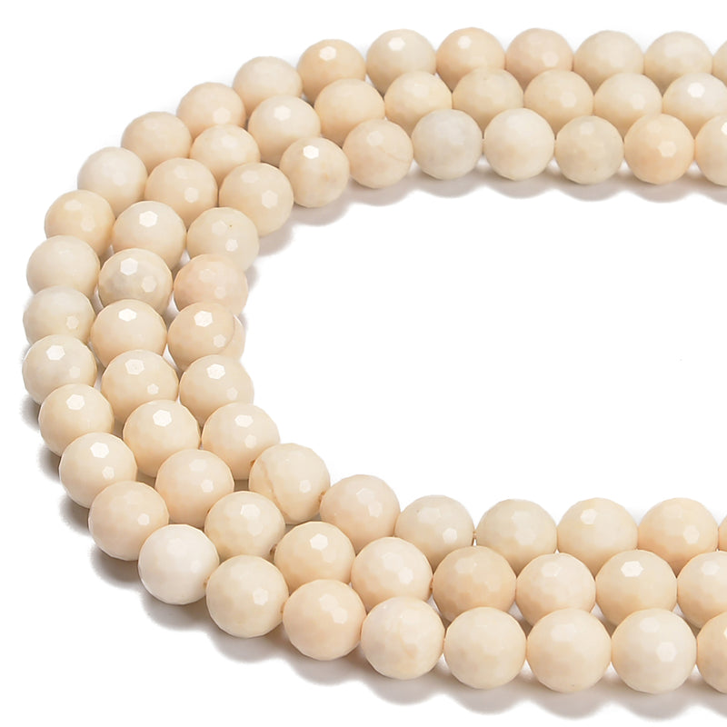 Natural Ivory Jasper Faceted Round Beads Size 6mm 8mm 10mm 15.5'' Strand