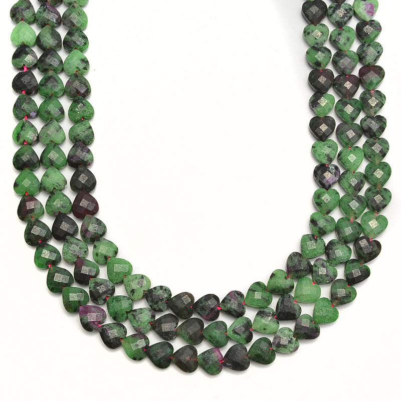 Natural Ruby Zoisite Faceted Heart Shape Beads Size 6mm 8mm 15.5'' per Strand