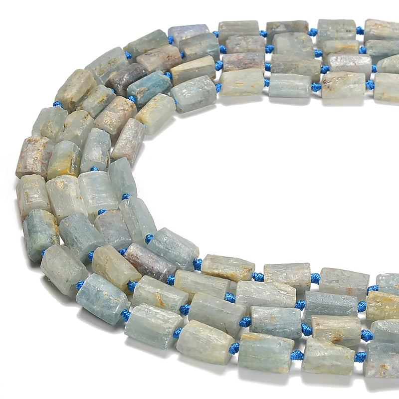 Natural Light Blue Kyanite Rough Faceted Cylinder Tube Beads 8x10mm 15.5''Strand