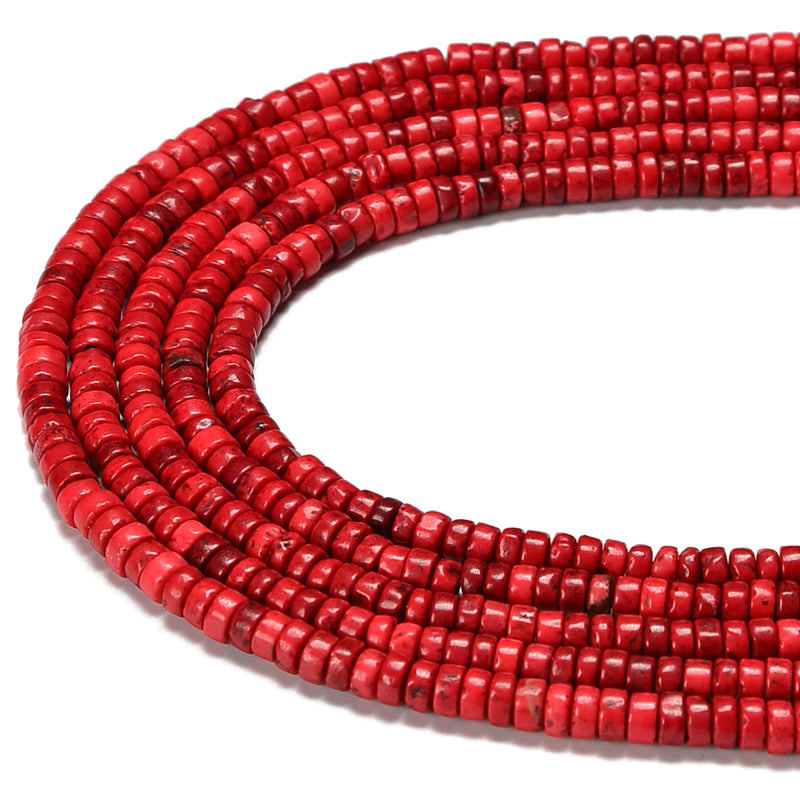 Dark Red Howlite Turquise Heishi Disc Beads Size 2x4mm 15.5'' Strand
