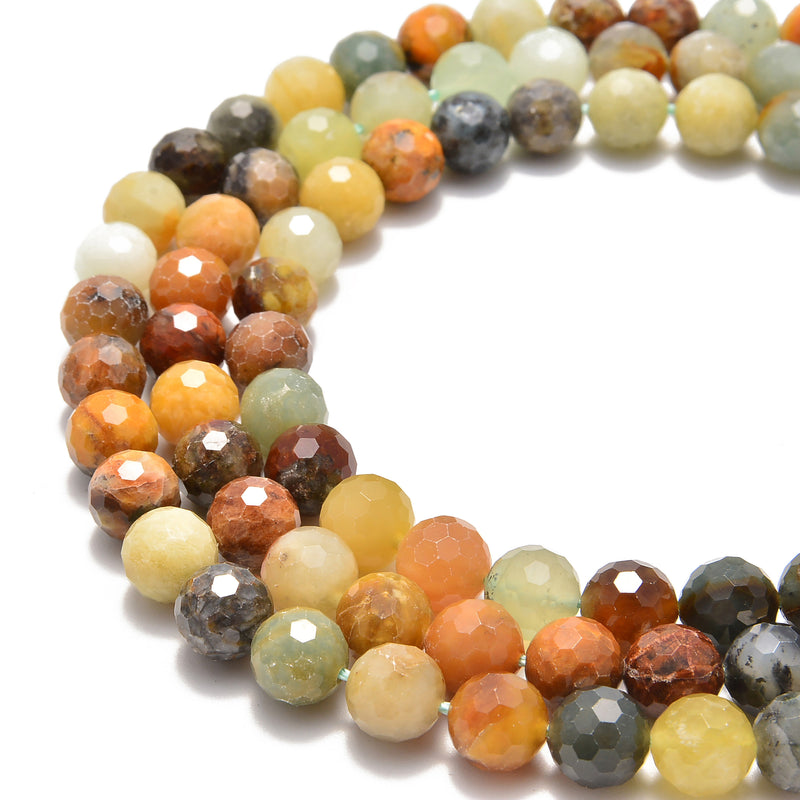 natural xiuyan flower jade faceted round beads
