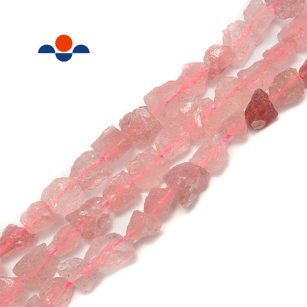 Strawberry Quartz Rough Nugget Chunks Side Drill Beads 9x12mm 15.5" Strand