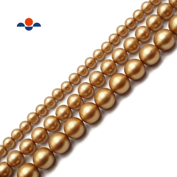 Gold Shell Pearl Matte Round Beads 6mm 8mm 10mm 15.5" Strand