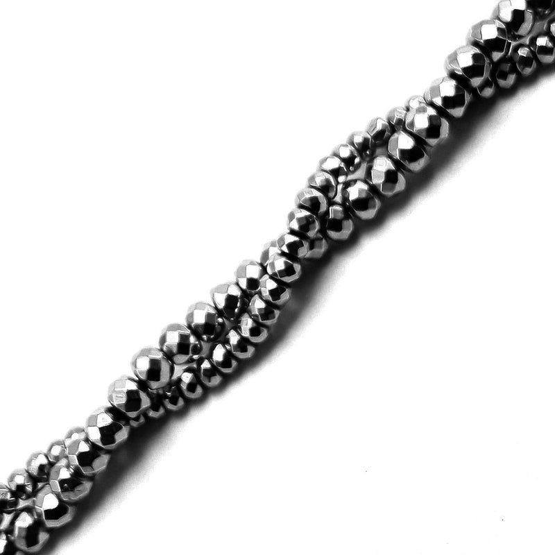 Gray natural hematite faceted smooth rondelle beads 