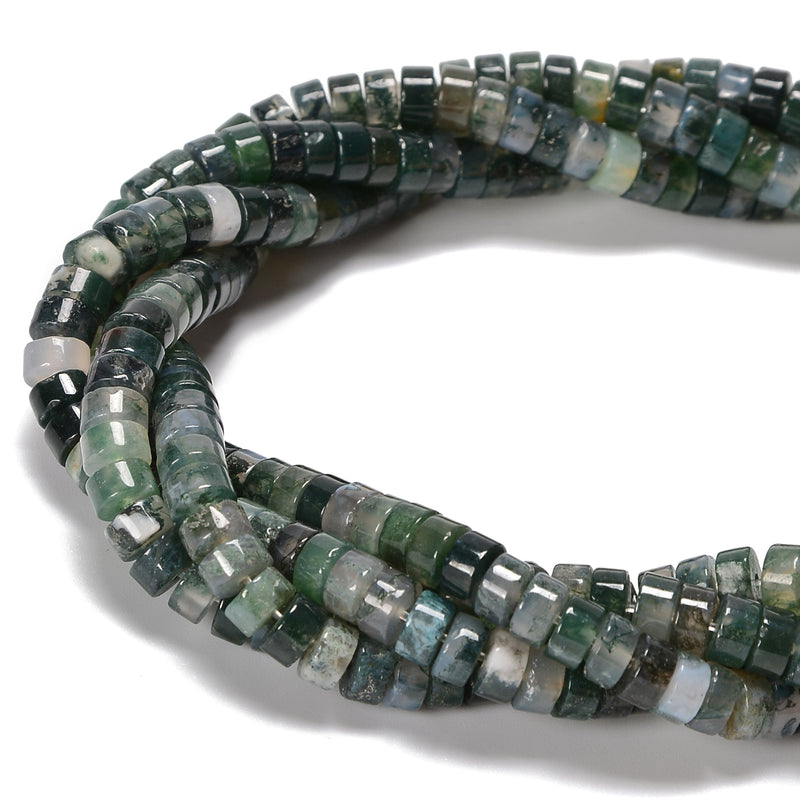 Natural Moss Agate Heishi Disc Beads Size 3x6mm 15.5'' Strand