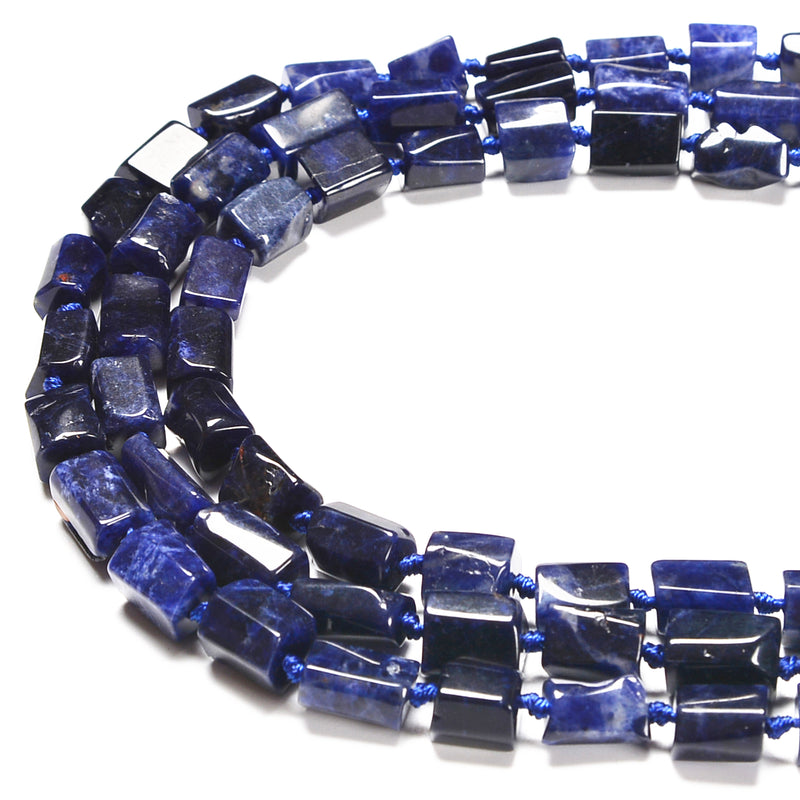 Natural Sodalite Faceted Cylinder Tube Beads Size 8x10mm 15.5" Strand