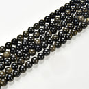 2.0mm Large Hole Gold Sheen Obsidian Smooth Round Beads 6mm 8mm 10mm 15.5" Strand