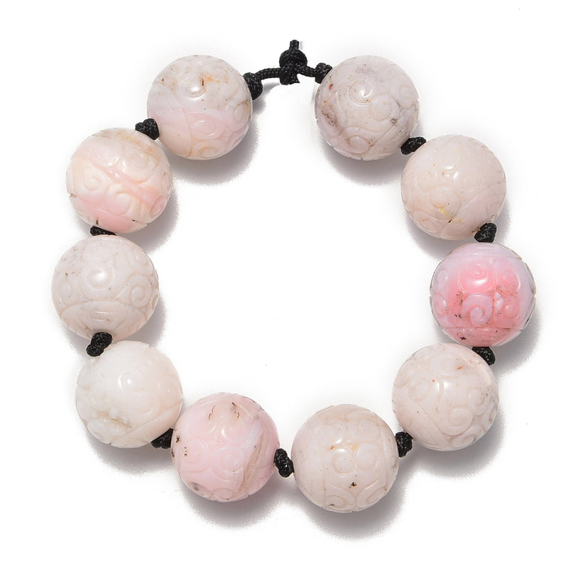 natural pink opal carved round beads