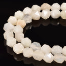 2.0mm Hole White Moonstone Star Cut Beads Size 8mm 8 '' Strand