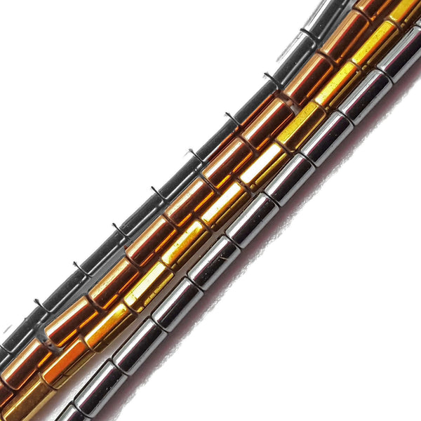 Gray/Gold/Silver/Copper Hematite Smooth Round Tube 2x4mm 15.5" Strand