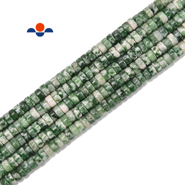 Natural Green Spot Jasper Heishi Disc Beads Size 2x4mm 15.5'' Strand