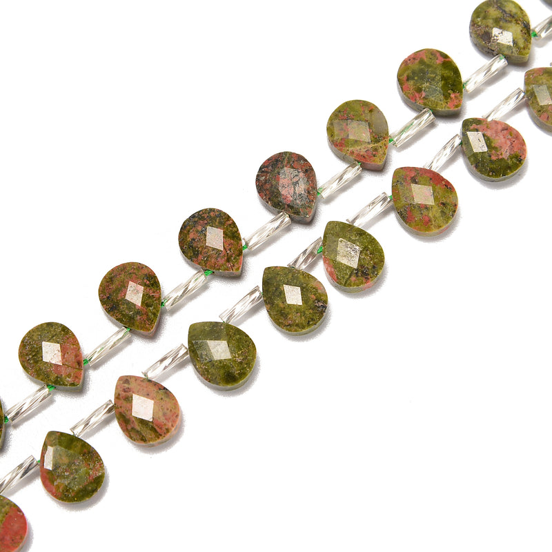 Natural Unakite Top Drill Faceted Flat Teardrop Size 8x10mm 15.5''Strand
