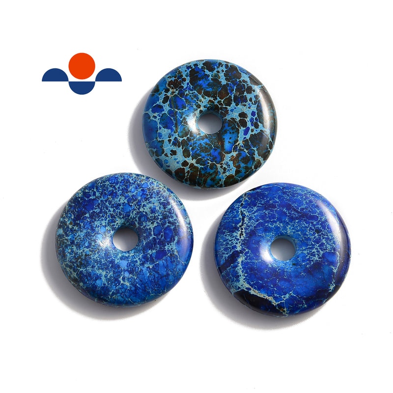 lapis blue sea sediment jasper donut circle pendant