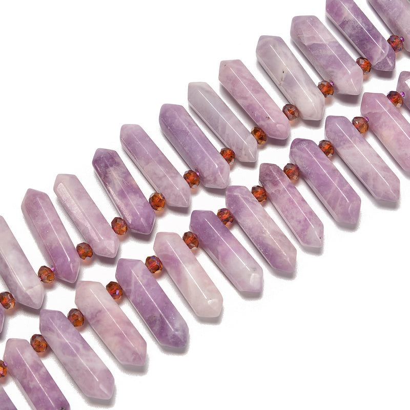 Lepidolite Graduated Top Drill Faceted Points Size 8x25-8x35mm 15.5'' Strand