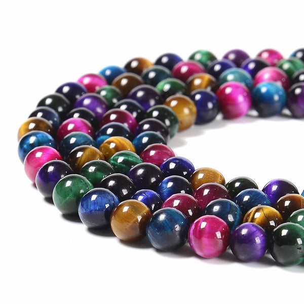 Multi-color Tiger Eye Smooth Round Beads Size 6mm 8mm 10mm 12mm 15.5'' Strand