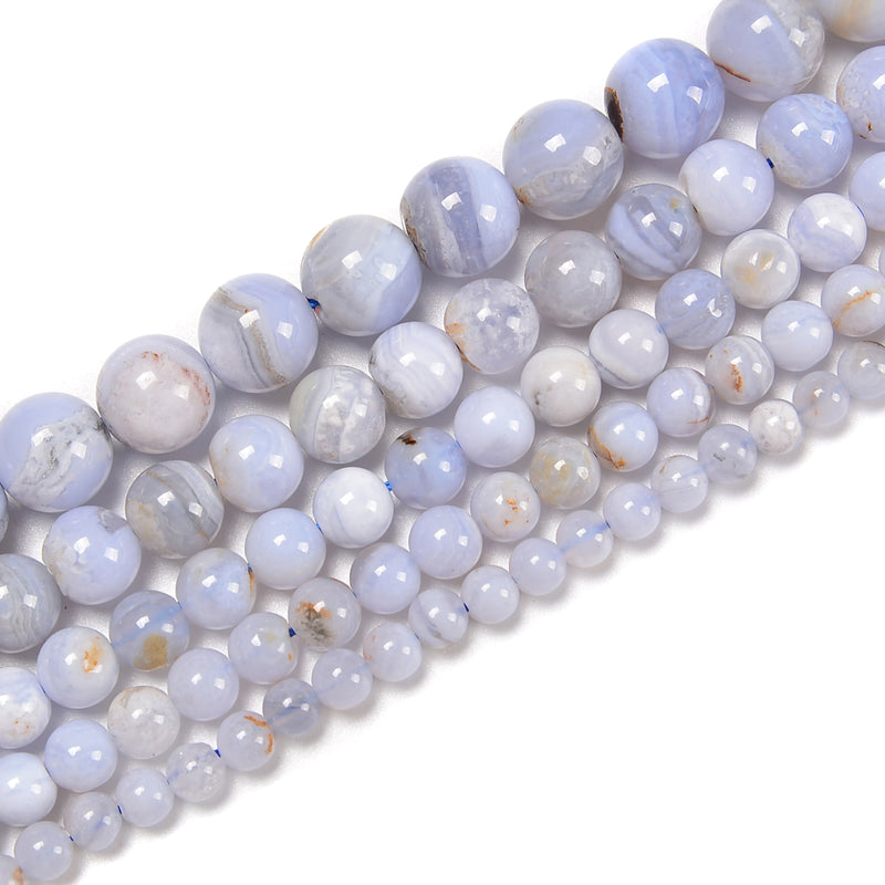 Multi Color Blue Lace Agate Smooth Round Beads Size 4-4.5mm - 8mm 15.5'' Strand