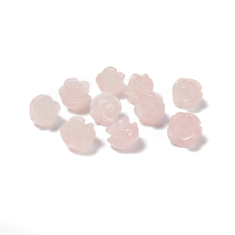 Rose Quartz Hand Carved Rose Flower Gemstone Beads 10mm 12mm 10pcs Per Strand