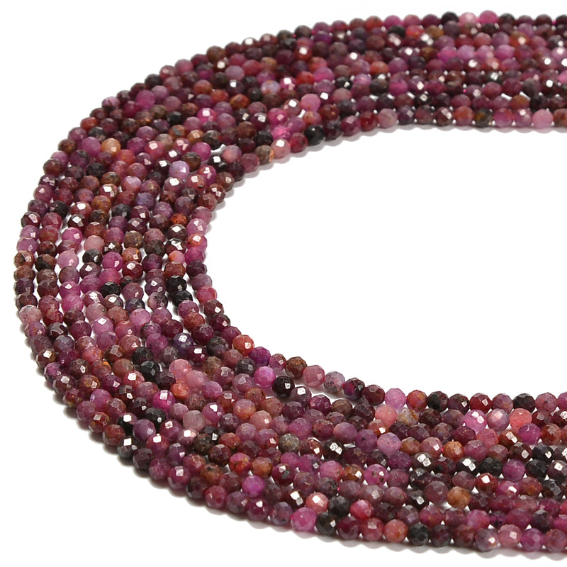 Genuine Ruby Faceted Round Beads Size 2mm 3mm 4mm 15.5'' Strand