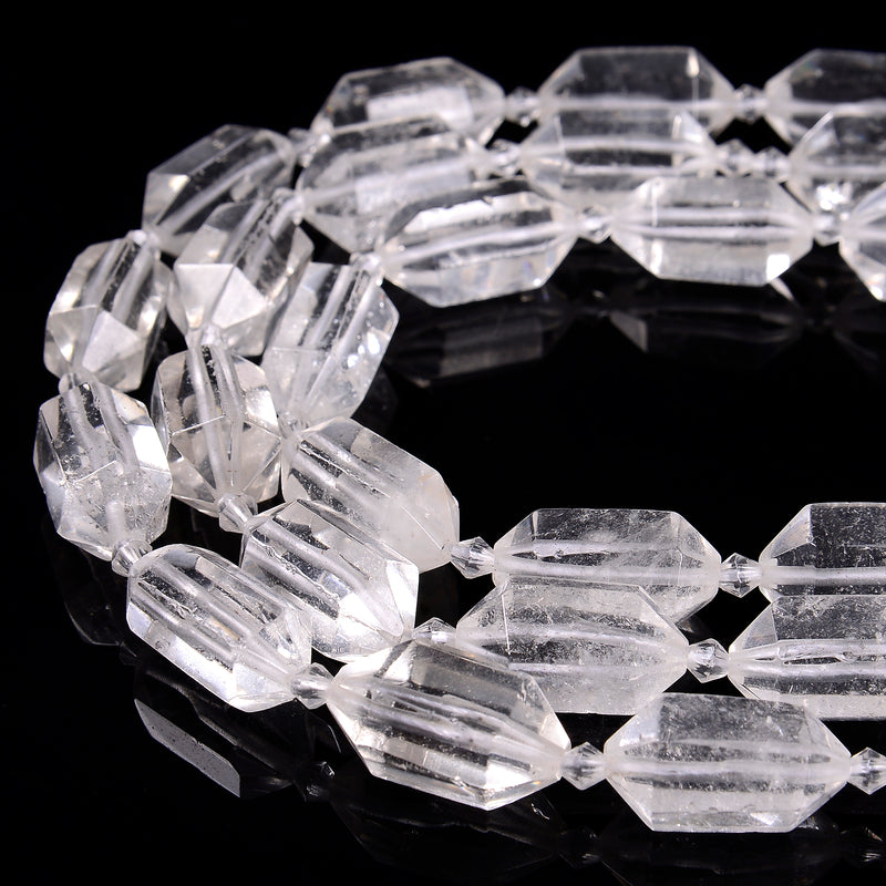 Clear Quartz Prism Cut Double Point Beads Size 15x25mm 15.5'' Strand