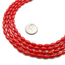 Red Bamboo Coral Smooth Oval Rice Shape Beads Approx 4x8mm 15.5" Strand