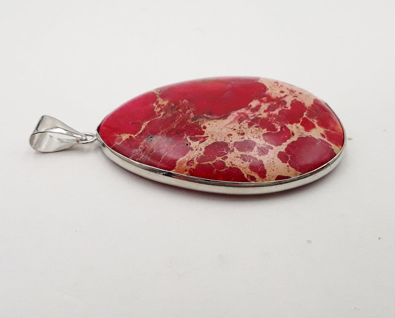 red sea sediment jasper pendant teardrop silver plated edge 
