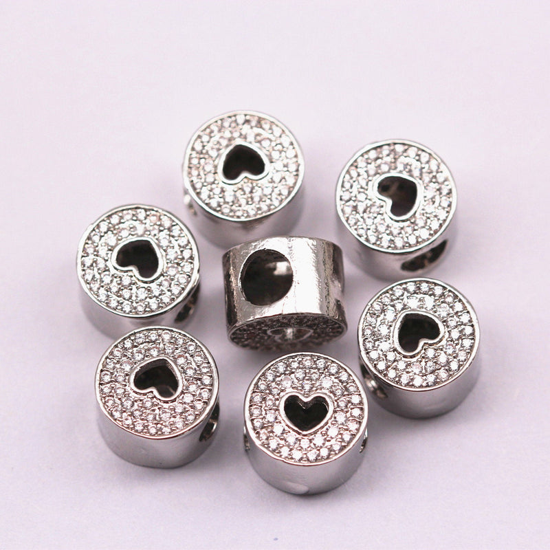 silver micro pave zircon flat wheel charm heart design